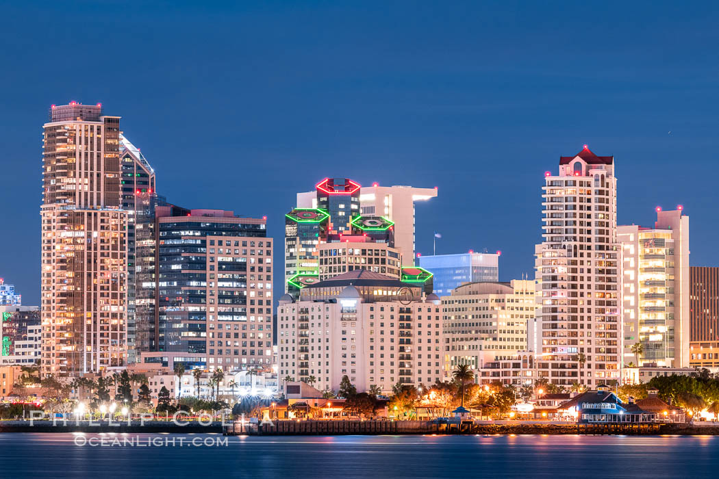 San Diego City Skyline at Sunset, viewed from Point Loma, panoramic photograph. California, USA, natural history stock photograph, photo id 36644