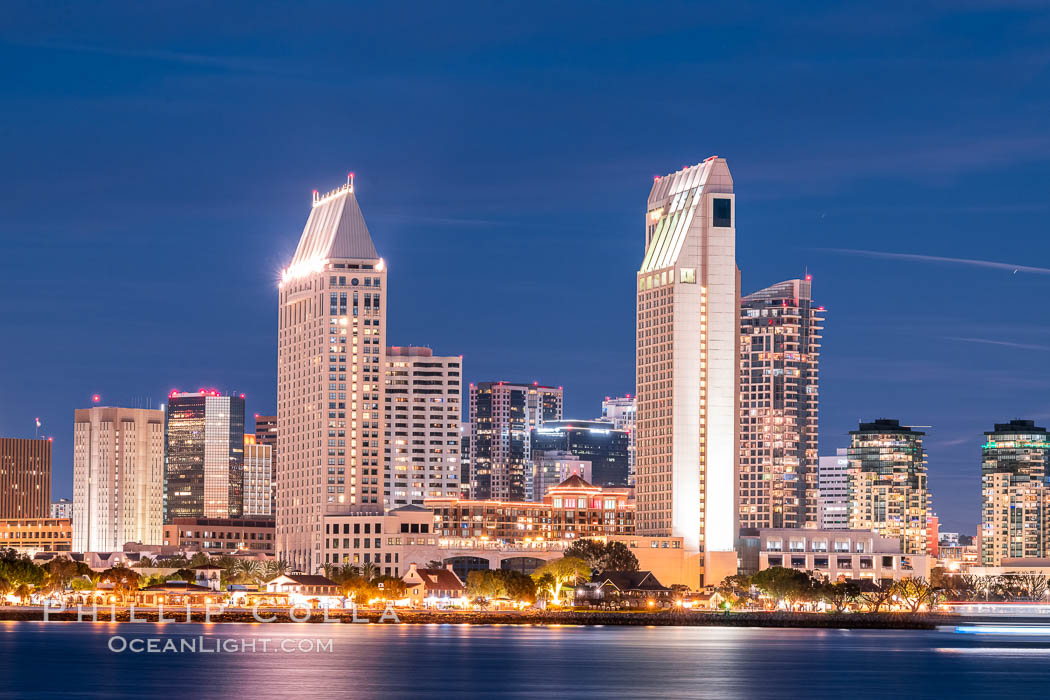 San Diego City Skyline at Sunset, viewed from Point Loma, panoramic photograph. California, USA, natural history stock photograph, photo id 36645