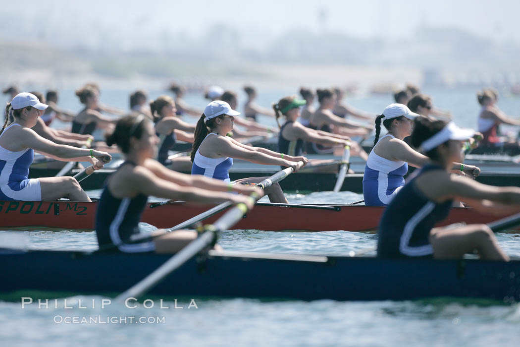 SUNY Buffalo (in focus) at the start of the women's Cal Cup finals, 2007 San Diego Crew Classic. Mission Bay, California, USA, natural history stock photograph, photo id 18666
