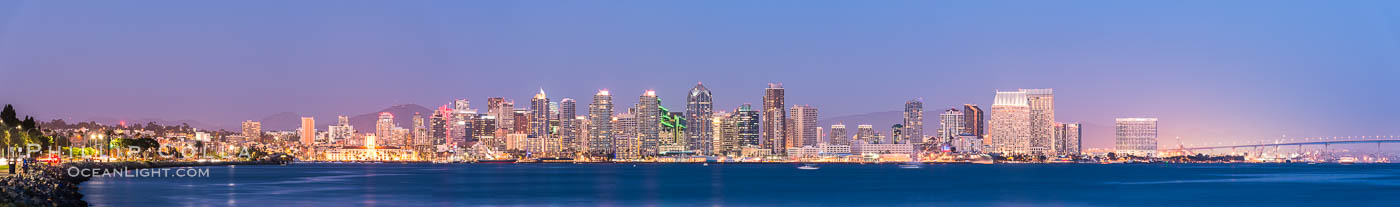 San Diego downtown city skyline at night, viewed from Harbor Island., natural history stock photograph, photo id 29350