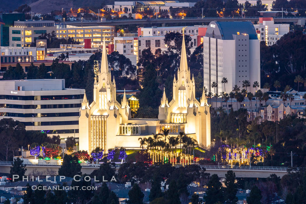 San Diego Mormon Temple with Christmas Lights. La Jolla, California, USA, natural history stock photograph, photo id 36659