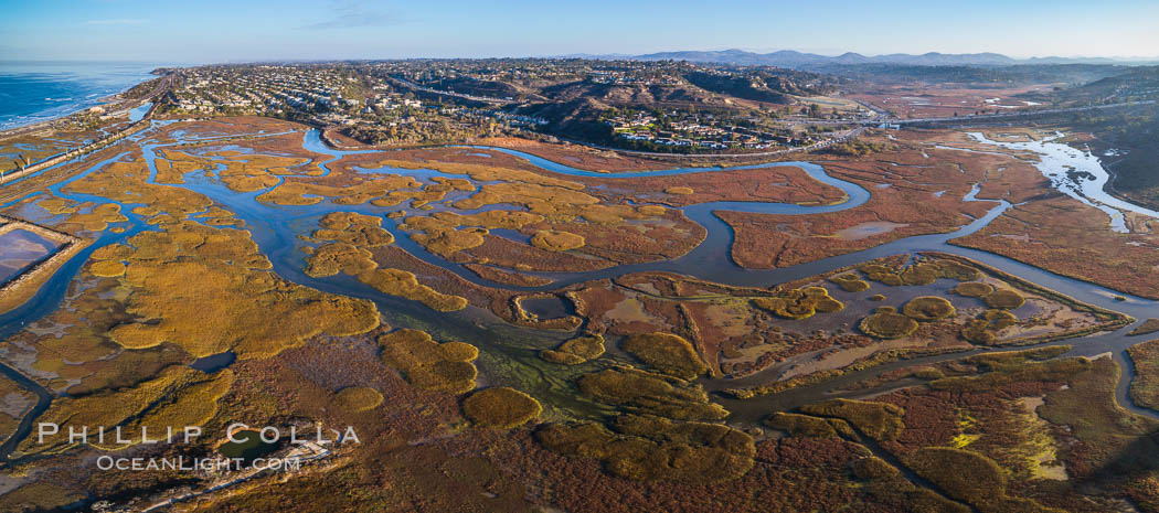 San Elijo Lagoon aerial photo, panorama. Encinitas, California, USA, natural history stock photograph, photo id 38138