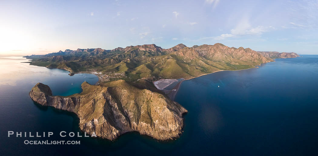 San Evaristo at dawn, a small fishing town, aerial photo, Baja California., natural history stock photograph, photo id 32418