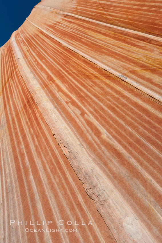 Sandstone striations.  Prehistoric sand dunes, compressed into sandstone, are now revealed in sandstone layers subject to the carving erosive forces of wind and water. North Coyote Buttes, Paria Canyon-Vermilion Cliffs Wilderness, Arizona, USA, natural history stock photograph, photo id 20736