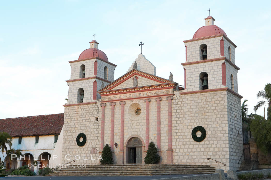 The Santa Barbara Mission.  Established in 1786, Mission Santa Barbara was the tenth of the California missions to be founded by the Spanish Franciscans.  Santa Barbara. USA, natural history stock photograph, photo id 14886