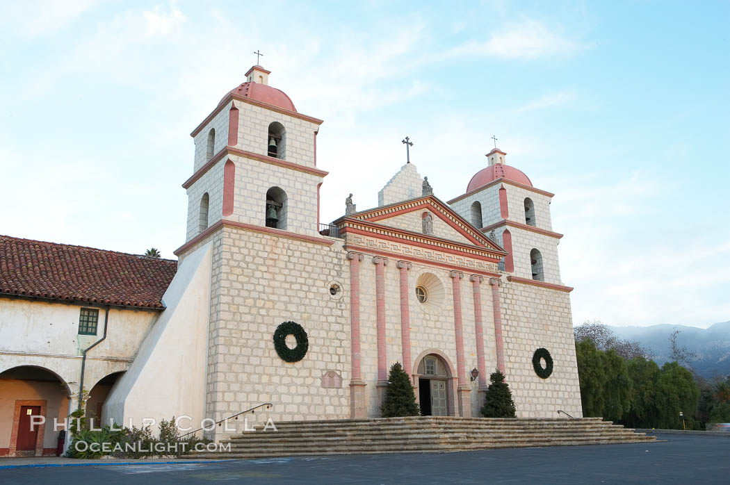 The Santa Barbara Mission.  Established in 1786, Mission Santa Barbara was the tenth of the California missions to be founded by the Spanish Franciscans.  Santa Barbara. USA, natural history stock photograph, photo id 14888