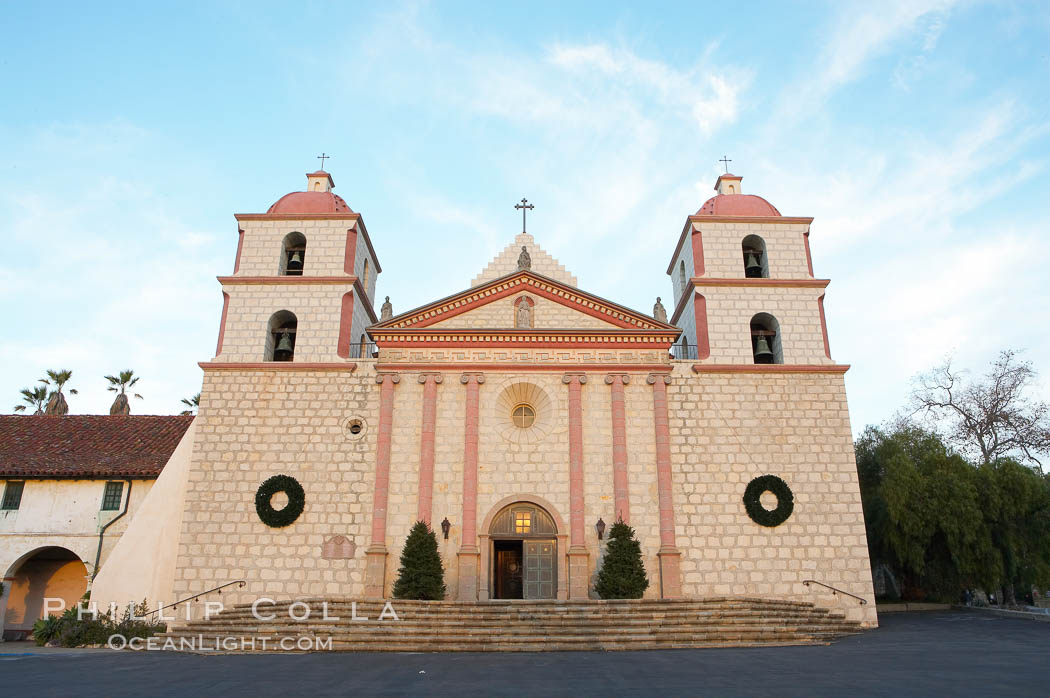 The Santa Barbara Mission.  Established in 1786, Mission Santa Barbara was the tenth of the California missions to be founded by the Spanish Franciscans.  Santa Barbara. USA, natural history stock photograph, photo id 14887