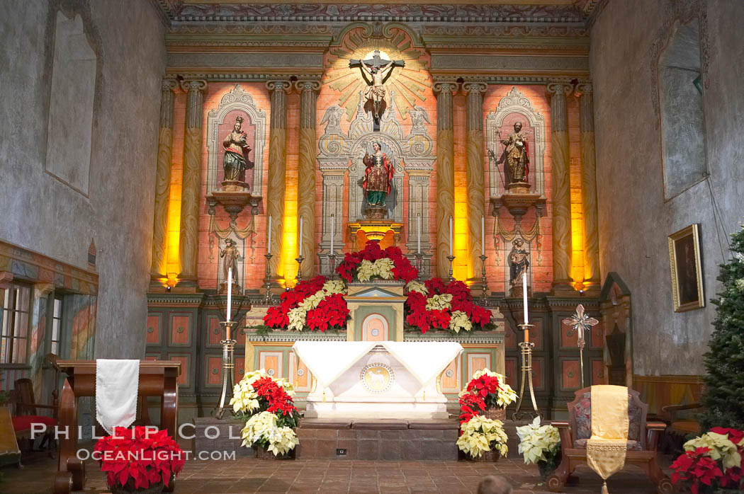 Inside of the parish of the Santa Barbara Mission.  Established in 1786, Mission Santa Barbara was the tenth of the California missions to be founded by the Spanish Franciscans.  Santa Barbara. USA, natural history stock photograph, photo id 14891