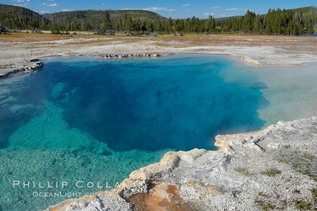 Sapphire Pool, Biscuit Basin.  Sapphire Pool is known as a hot spring but has erupted as a geyser in the past. Yellowstone National Park, Wyoming, USA, natural history stock photograph, photo id 13497