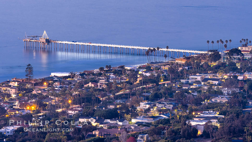 Scripps Pier and Christmas Lights from Mount Soledad. La Jolla, California, USA, natural history stock photograph, photo id 37495