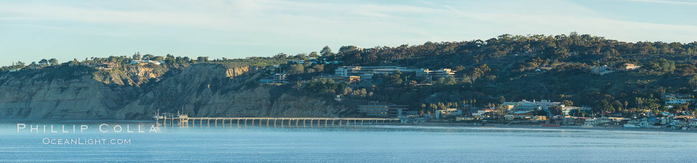 Scripps Pier and Scripps Institute of Oceanography, viewed from Point La Jolla, sunrise. Scripps Institution of Oceanography, California, USA, natural history stock photograph, photo id 30281