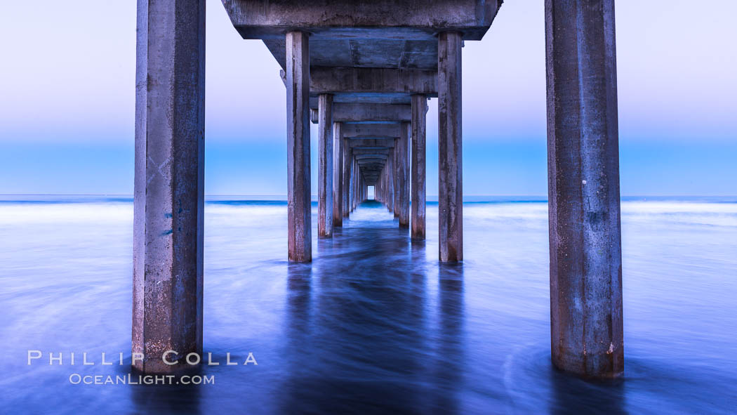 Scripps Pier and moving water, pre-dawn light, La Jolla. California, USA, natural history stock photograph, photo id 28984