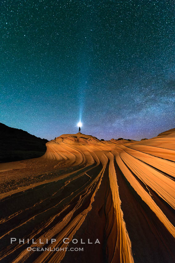 The Second Wave at Night. The Second Wave, a spectacular sandstone formation in the North Coyote Buttes, lies under a sky full of stars, Paria Canyon-Vermilion Cliffs Wilderness, Arizona