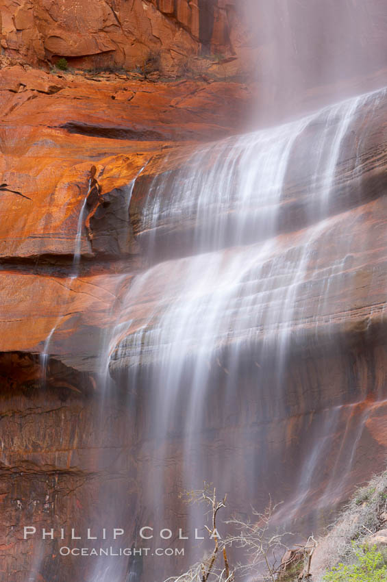 Waterfall at Temple of Sinawava during peak flow following spring rainstorm.  Zion Canyon. Zion National Park, Utah, USA, natural history stock photograph, photo id 12478