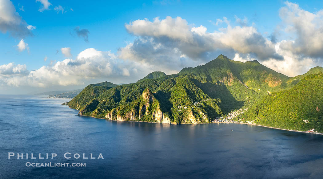 Soufriere and Jungle Bay, aerial photo., natural history stock photograph, photo id 41477