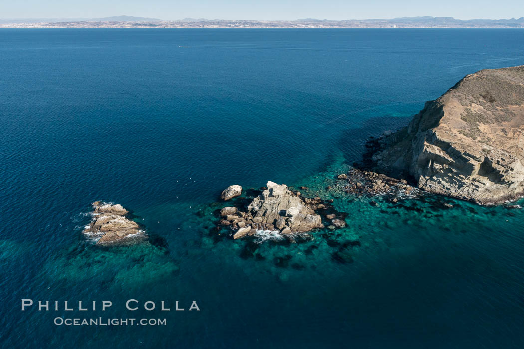 South Coronado Island, Mexico, northern point showing underwater reef structure, aerial photograph, Coronado Islands (Islas Coronado)