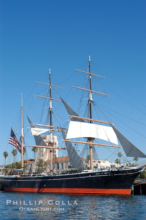The Star of India is the worlds oldest seafaring ship.  Built in 1863, she is an experimental design of iron rather than wood.  She is now a maritime museum docked in San Diego Harbor, and occasionally puts to sea for special sailing events., natural history stock photograph, photo id 07617