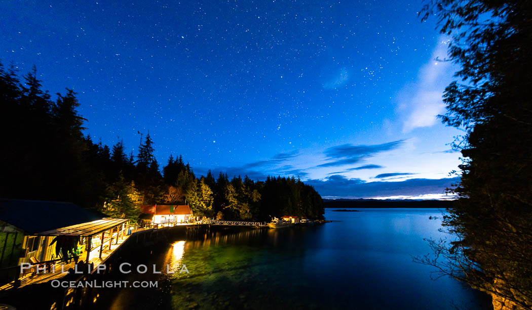 Stars at night over Hurst Island, Gods Pocket Resort. British Columbia, Canada, natural history stock photograph, photo id 35474