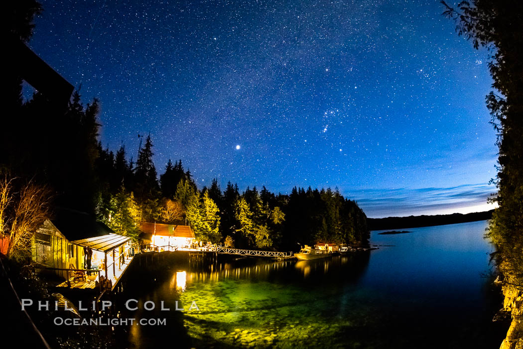 Stars at night over Hurst Island, Gods Pocket Resort. British Columbia, Canada, natural history stock photograph, photo id 35272
