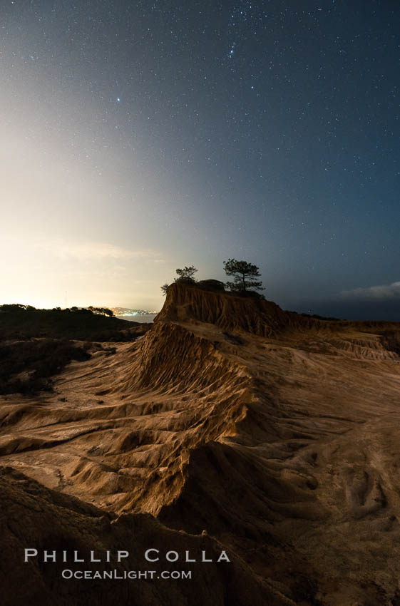 Stars at Night over Broken Hill, Torrey Pines State Reserve. San Diego, California, USA, natural history stock photograph, photo id 29414