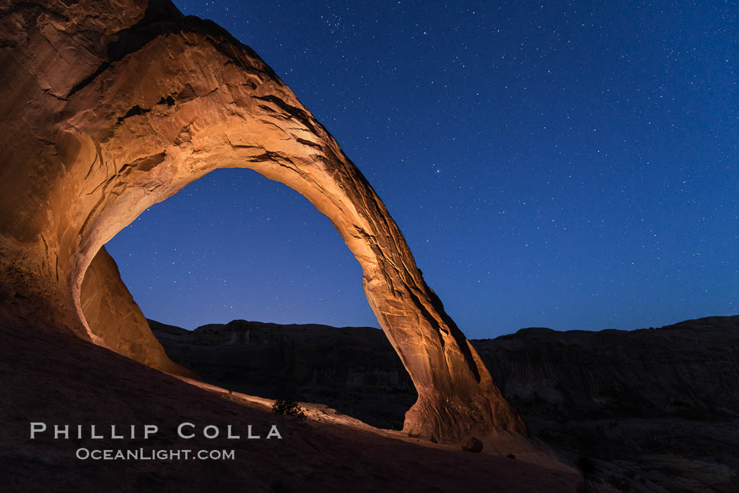 Stars over Corona Arch at Night, Moab, Utah. USA, natural history stock photograph, photo id 29243