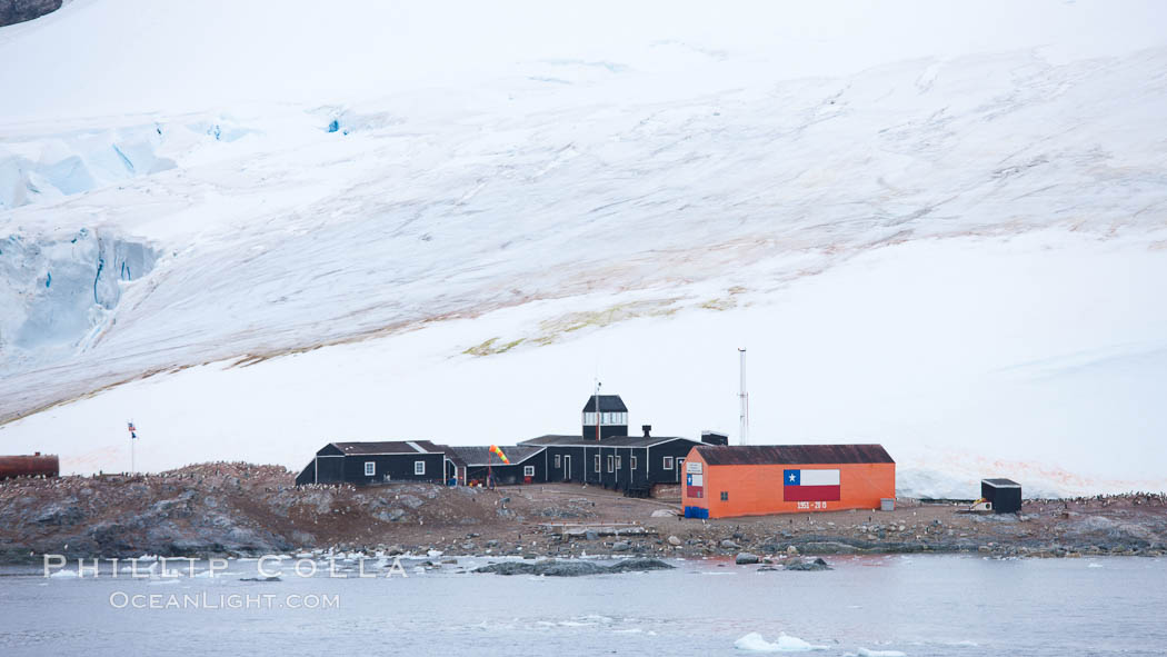 Station Gonzalez Videla Base, a Chilean research base on Antarctica's Paradise Bay, was actively used for research in the 1950s and 1980s, and is now used to store supplies for emergency use. Antarctic Peninsula, natural history stock photograph, photo id 25750