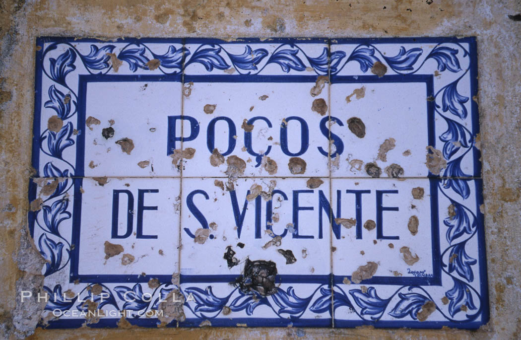 Street sign, Ponta Delgada. Sao Miguel Island, Azores, Portugal, natural history stock photograph, photo id 05480