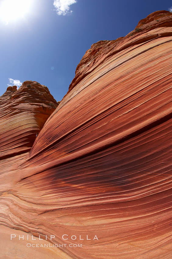 Striations in sandstone tell of eons of sedimentary deposits, a visible geologic record of the time when this region was under the sea. North Coyote Buttes, Paria Canyon-Vermilion Cliffs Wilderness, Arizona, USA, natural history stock photograph, photo id 20633