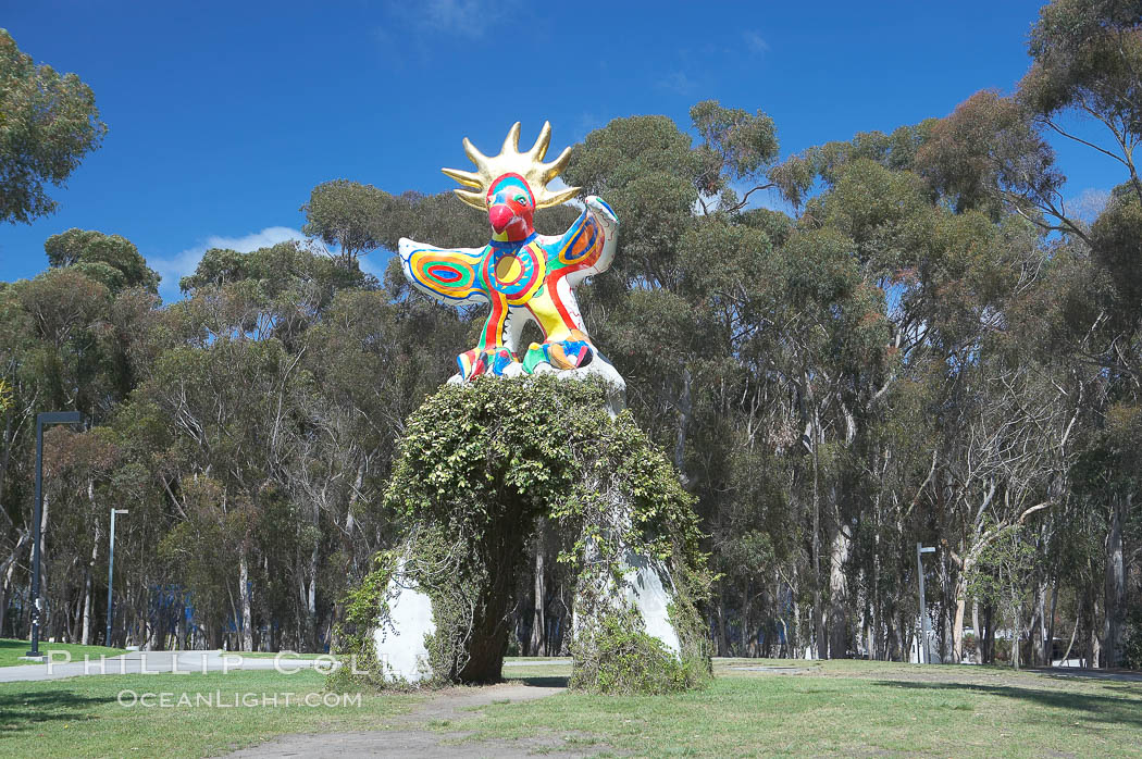 Sun God is a strange artwork, the first in the Stuart Collection at University of California San Diego (UCSD).  Commissioned in 1983 and produced by Niki de Sainte Phalle, Sun God has become a landmark on the UCSD campus. University of California, San Diego, La Jolla, USA, natural history stock photograph, photo id 12838