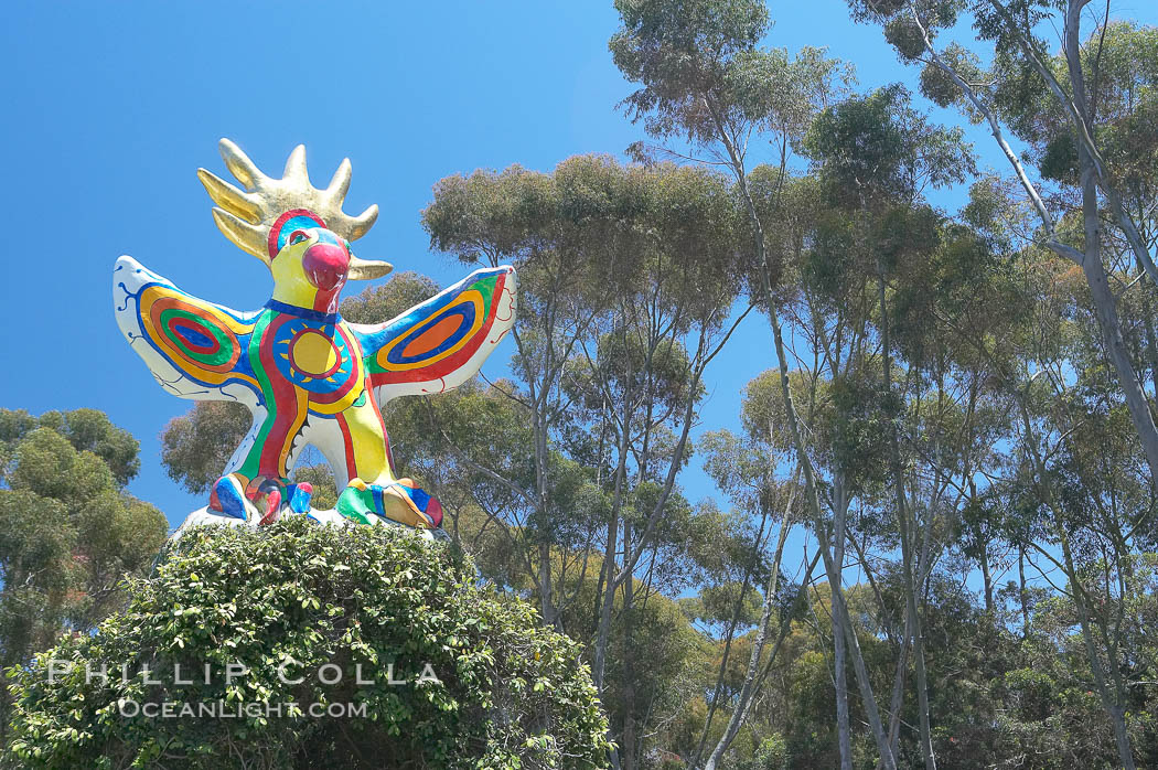 Sun God is a strange artwork, the first in the Stuart Collection at University of California San Diego (UCSD).  Commissioned in 1983 and produced by Niki de Sainte Phalle, Sun God has become a landmark on the UCSD campus. University of California, San Diego, La Jolla, USA, natural history stock photograph, photo id 12835
