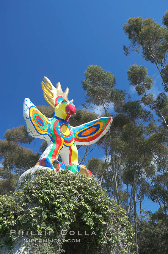 Sun God is a strange artwork, the first in the Stuart Collection at University of California San Diego (UCSD).  Commissioned in 1983 and produced by Niki de Sainte Phalle, Sun God has become a landmark on the UCSD campus. University of California, San Diego, La Jolla, USA, natural history stock photograph, photo id 12837