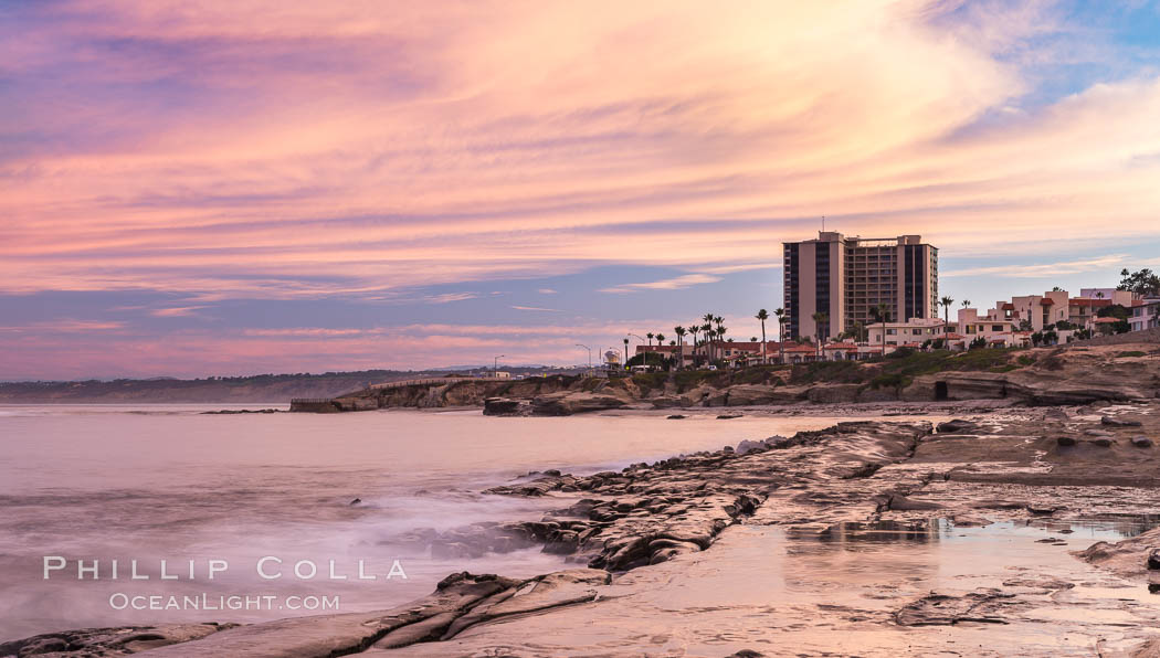 Sunrise Clouds and Surf, Hospital Point, La Jolla. California, USA, natural history stock photograph, photo id 28831