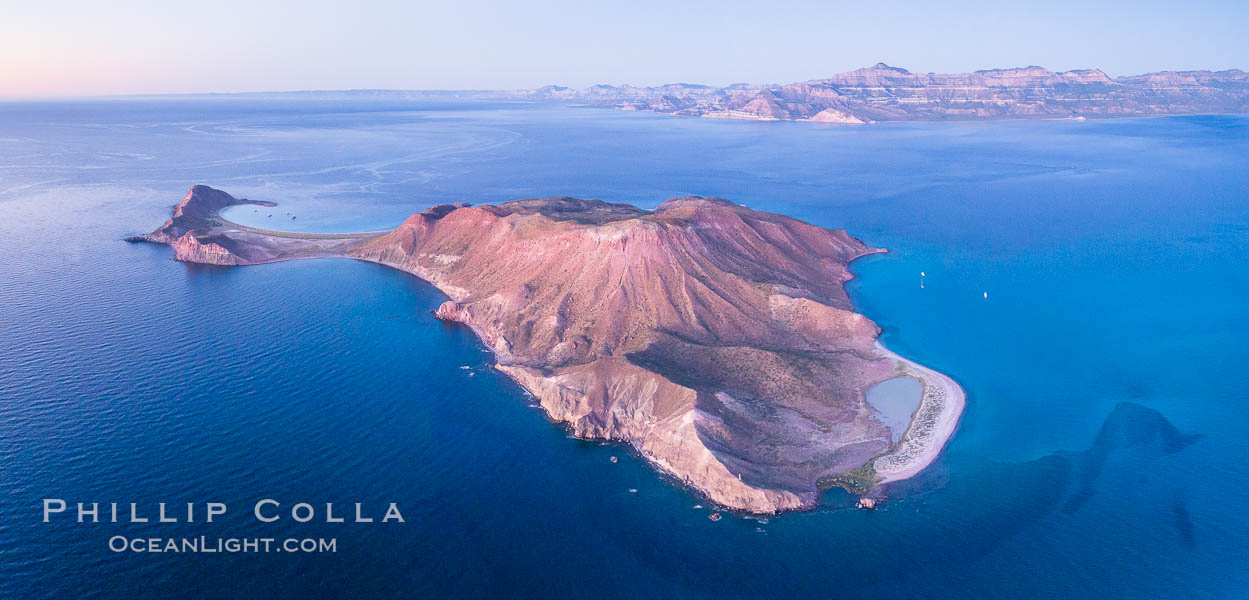 Predawn Sunrise Light over Isla San Francisquito, Aerial View, Sea of Cortez. Baja California, Mexico, natural history stock photograph, photo id 33768