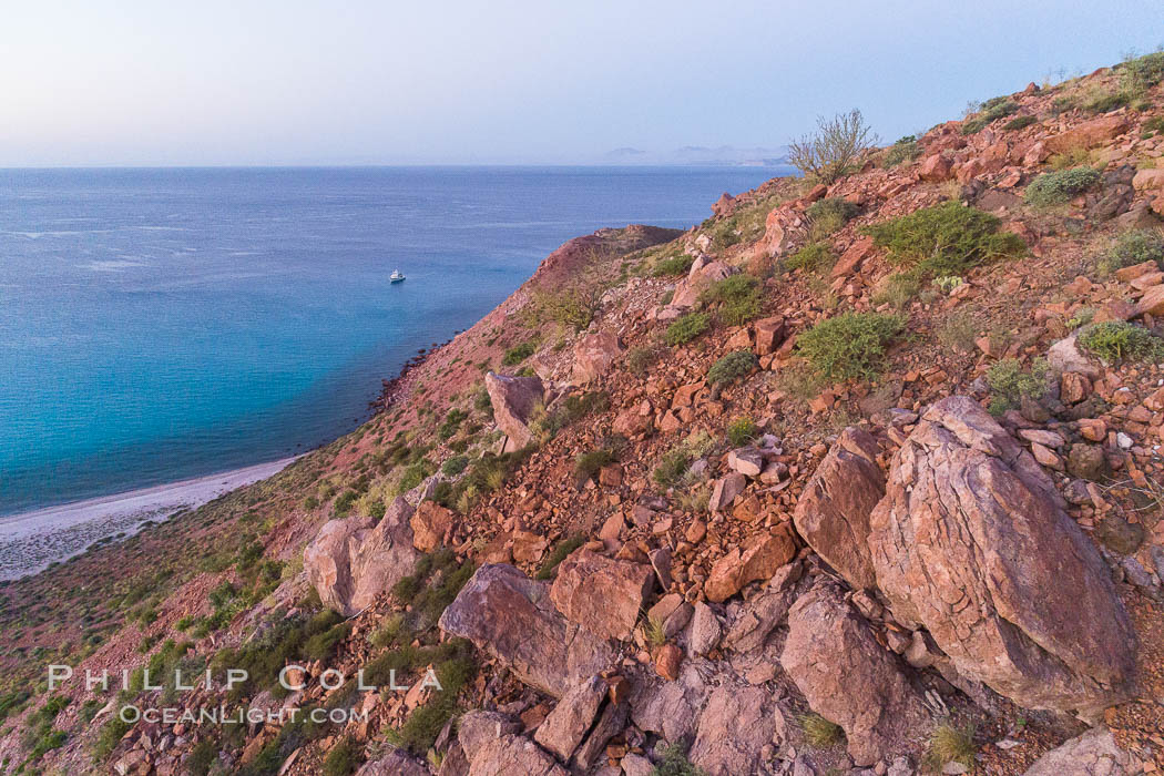 Sunrise over Isla San Francisquito, Aerial View, Sea of Cortez. Baja California, Mexico, natural history stock photograph, photo id 33661