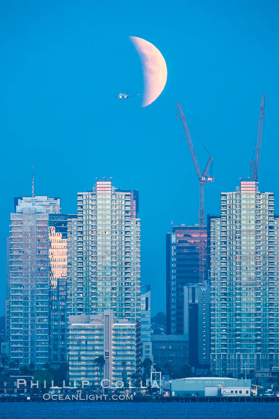 Jet Airliner Silhouetted Against Supermoon Eclipse, at Moonrise over San Diego, September 27 2015