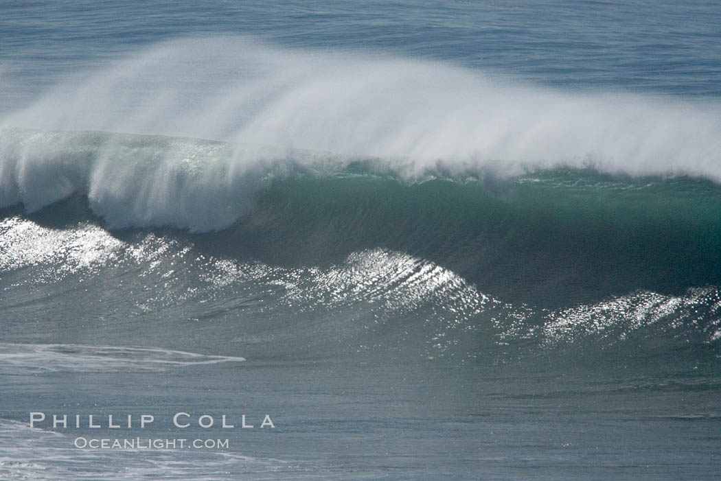 Pipes goes off south of Swamis, Encinitas.  Giant surf and big waves nail Southern California, December 21, 2005