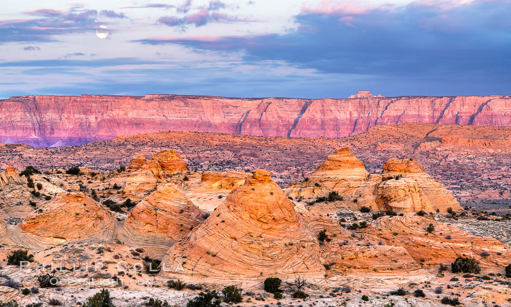 Teepee rocks at sunrise with the Vermillion Cliffs in the distance. Page, Arizona, USA, natural history stock photograph, photo id 36026