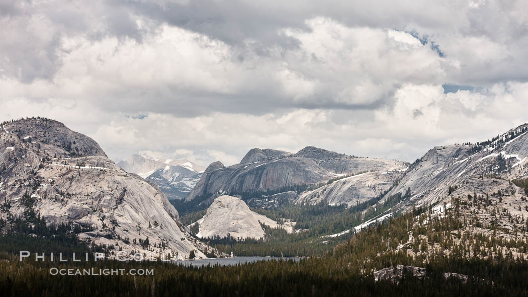 Tenaya Lake in Yosemite National Park's high country, with Pywiack Dome, Medlicott Dome and Mount Conness in the distance. California, USA, natural history stock photograph, photo id 26872