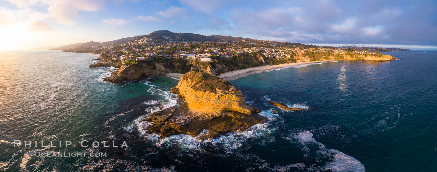 Three Arch Bay, Mussel Cove and Three Arch Rock, Laguna Beach Coastline, Aerial Photo.  The Whale / Turtle Rock is front and center. California, USA, natural history stock photograph, photo id 38149