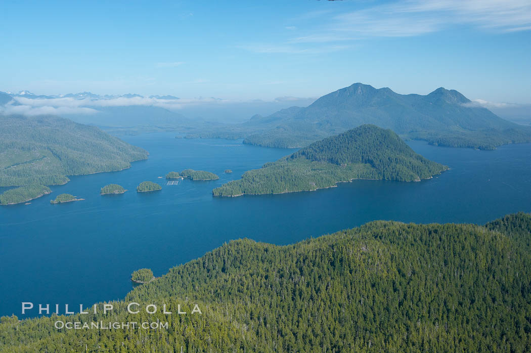 Flores Island (foreground) and Clayoquot Sound, aerial photo, near Tofino on the west coast of Vancouver Island. British Columbia, Canada, natural history stock photograph, photo id 21070
