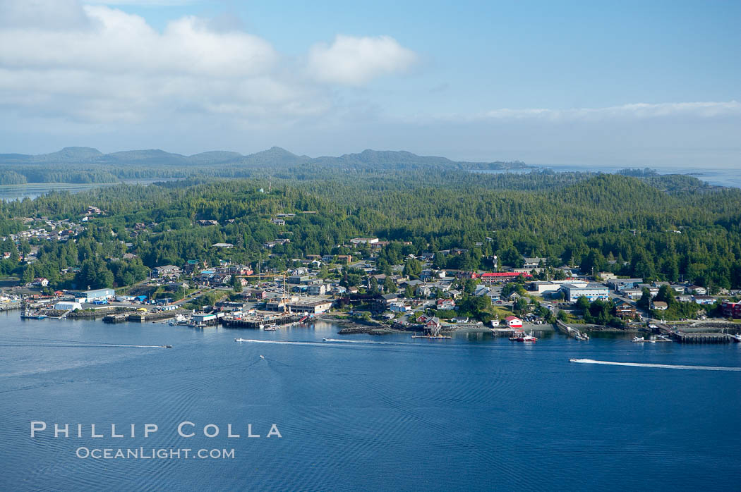 Tofino, a small beautiful town on the edge of Clayoquot Sound and the Pacific Ocean on the west coast of Vancouver Island, aerial photo. British Columbia, Canada, natural history stock photograph, photo id 21095