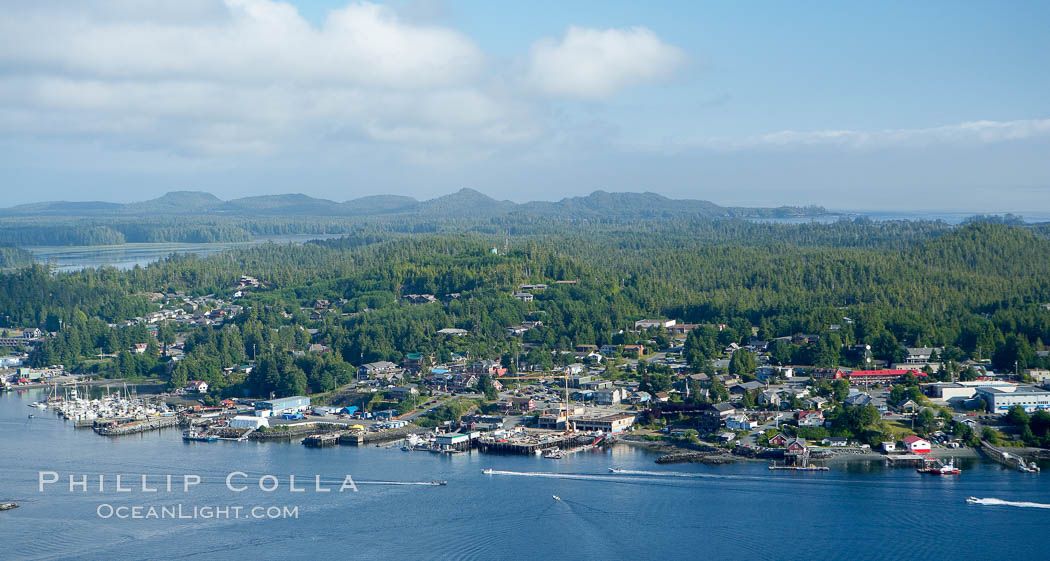 Tofino, a small beautiful town on the edge of Clayoquot Sound and the Pacific Ocean on the west coast of Vancouver Island, aerial photo. British Columbia, Canada, natural history stock photograph, photo id 21073