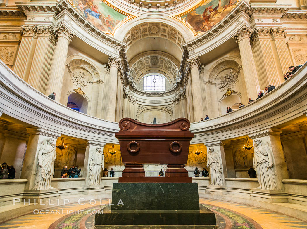 Tomb of Napolean Bonaparte in Les Invalides. Les Invalides, officially known as L'Hotel national des Invalides (The National Residence of the Invalids), is a complex of buildings in the 7th arrondissement of Paris, France, containing museums and monuments, all relating to the military history of France, as well as a hospital and a retirement home for war veterans, the building's original purpose. Hotel National des Invalides, natural history stock photograph, photo id 28122