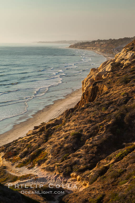 Torrey Pines Cliffs and Pacific Ocean, Razor Point view to La Jolla, San Diego, California. Torrey Pines State Reserve, USA, natural history stock photograph, photo id 28486
