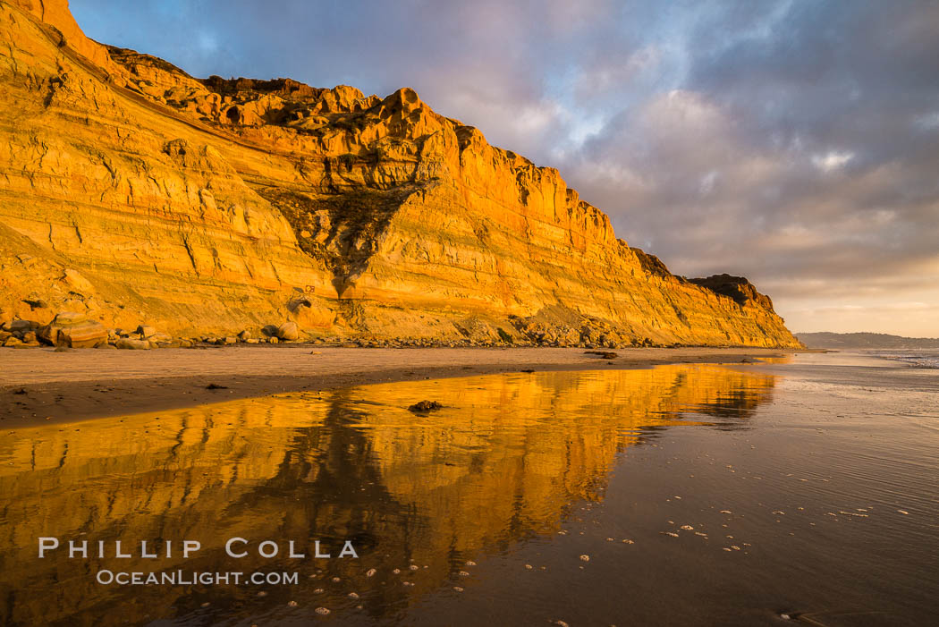 Torrey Pines cliffs and storm clouds at sunset. Torrey Pines State Reserve, San Diego, California, USA, natural history stock photograph, photo id 29102