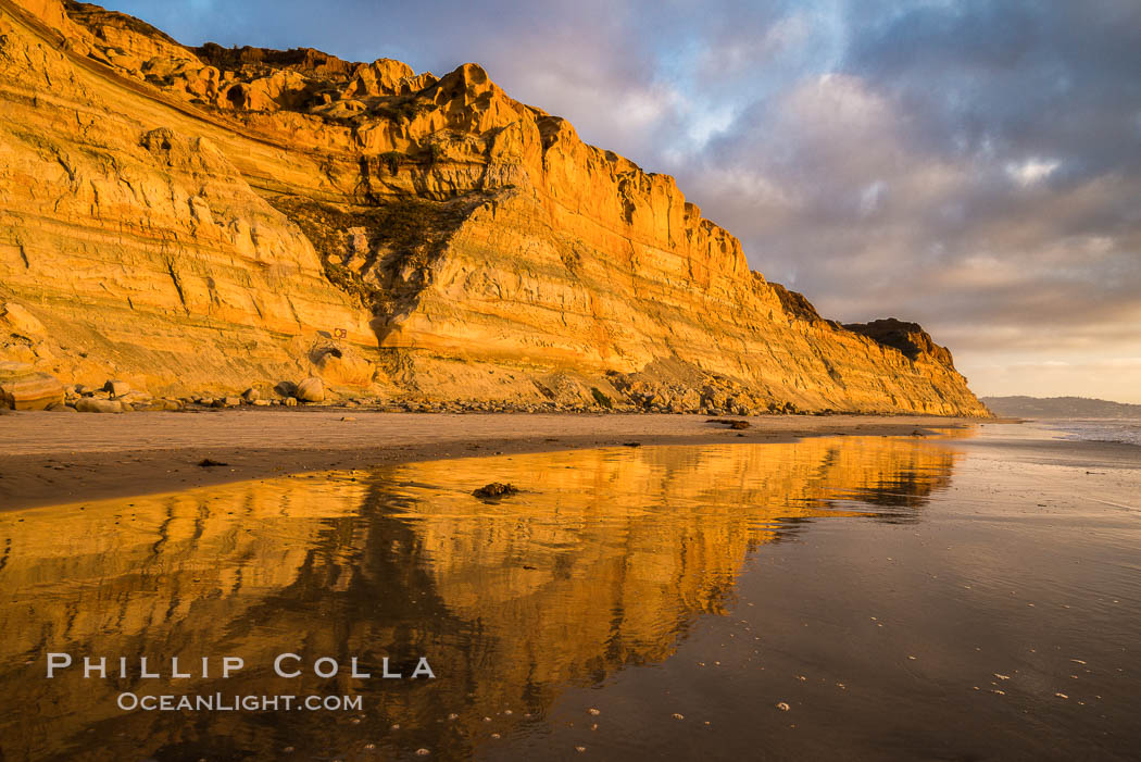 Torrey Pines cliffs and storm clouds at sunset. Torrey Pines State Reserve, San Diego, California, USA, natural history stock photograph, photo id 29103