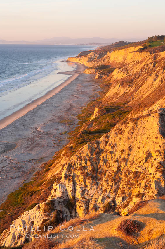 Black's Beach and Sandstone cliffs at Torrey Pines State Park, viewed from high above the Pacific Ocean near the Indian Trail. Torrey Pines State Reserve, San Diego, California, USA, natural history stock photograph, photo id 14770