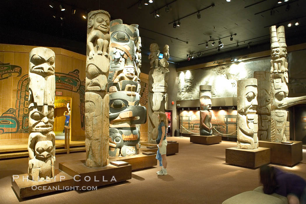 Totems on display in the Royal British Columbia Museum. Victoria, Canada, natural history stock photograph, photo id 21049