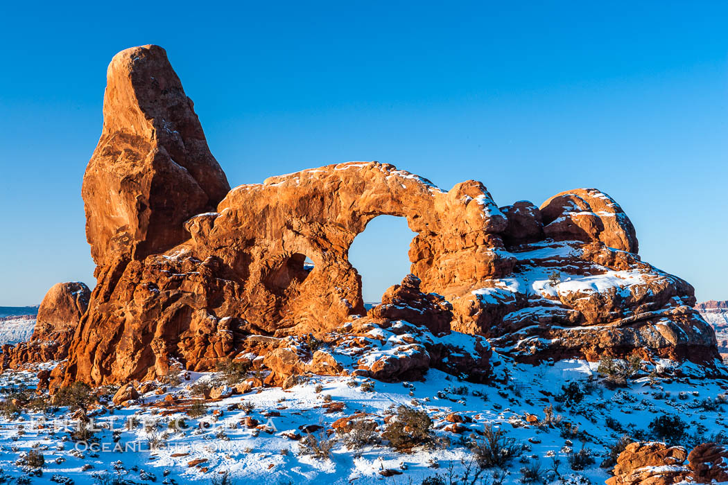 Turret Arch, winter, sunrise. Arches National Park, Utah, USA, natural history stock photograph, photo id 18145