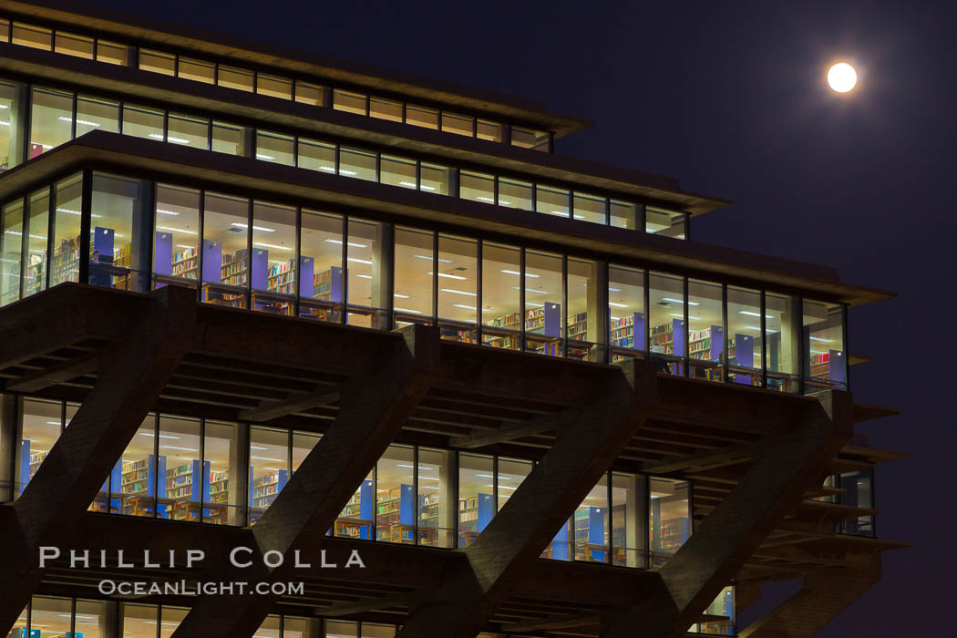 UCSD Library glows at sunset (Geisel Library, UCSD Central Library). University of California, San Diego, USA, natural history stock photograph, photo id 26913